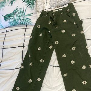 Pacsun Baggy Carpenter Jeans Green Floral Print